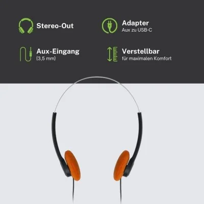 Moss Classic Lightweight Stereo Headphones with 30mm Drivers - Orange